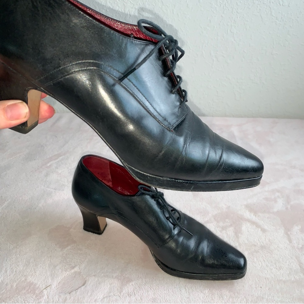 Bally Black Leather Women’s heeled Oxford Pumps Italy eu 39 Heels lace up